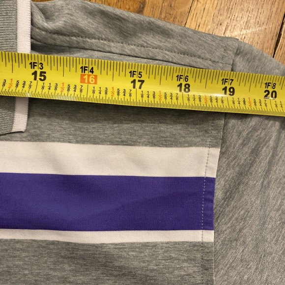 FootJoy Golf Polo Athletic Fit Mens Large Shirt Gray- Lavender White Stripe Logo - Picture 8 of 12